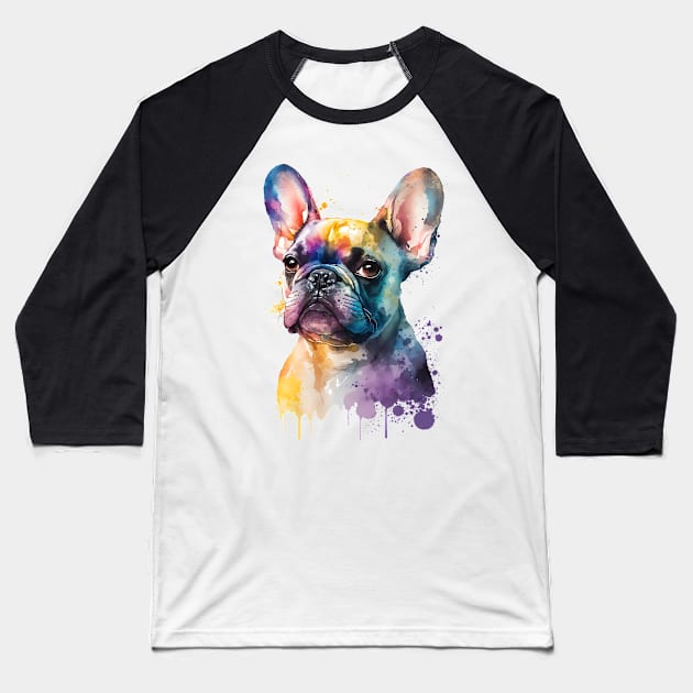 Rainbow French Bulldog Watercolor Art Baseball T-Shirt by doglovershirts